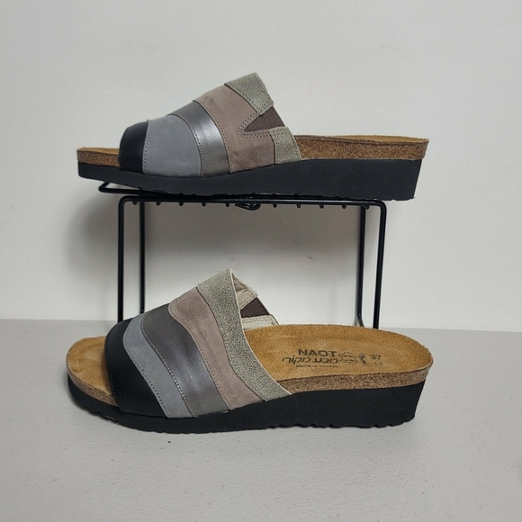 NAOT Portia Slide Sandals Wedge Sz 37 Mocha Rose Leather Suede Comfort Footbed - Picture 2 of 7